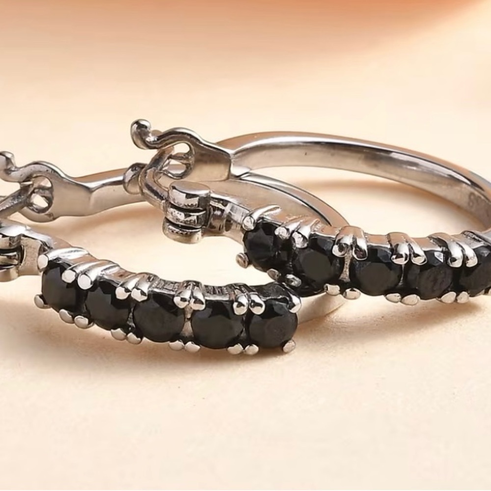 Thai Black Spinel 1.50 ctw Hoop Earrings in Stainless Steel